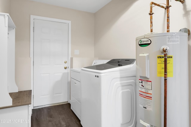 180 Grand Ave, Atlantic Highlands, NJ 07716 - laundry room with water heater, washing machine and clothes dryer, and dark wood-style floors