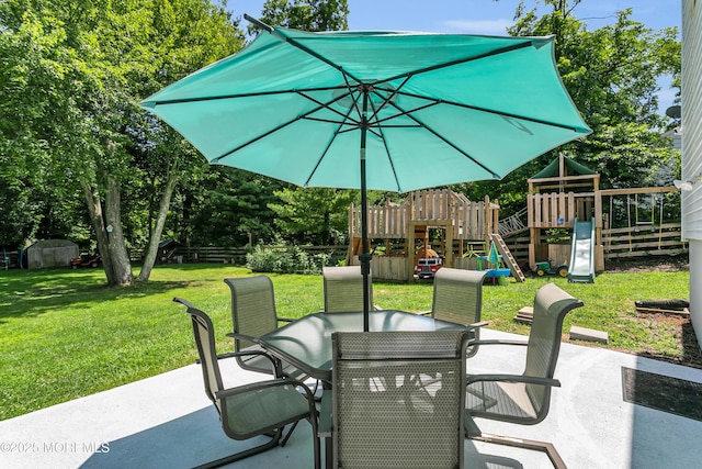 180 Grand Ave, Atlantic Highlands, NJ 07716 - view of patio / terrace featuring a playground and outdoor dining space