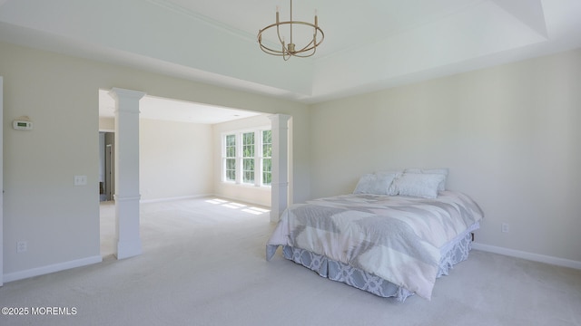 18 Sage St, Holmdel, NJ 07733 - bedroom with decorative columns, carpet, and a chandelier