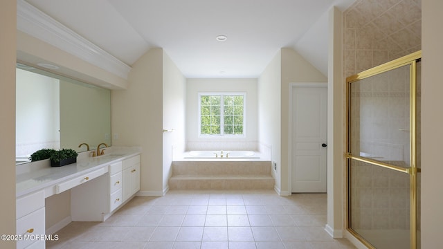 18 Sage St, Holmdel, NJ 07733 - full bathroom with vanity, a bath, a shower stall, and tile patterned flooring