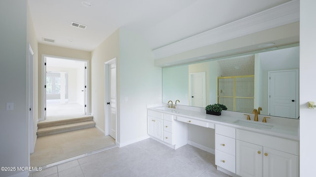 18 Sage St, Holmdel, NJ 07733 - full bath featuring double vanity, a stall shower, and tile patterned flooring