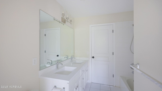 18 Sage St, Holmdel, NJ 07733 - bathroom featuring double vanity, tile patterned floors, and washtub / shower combination