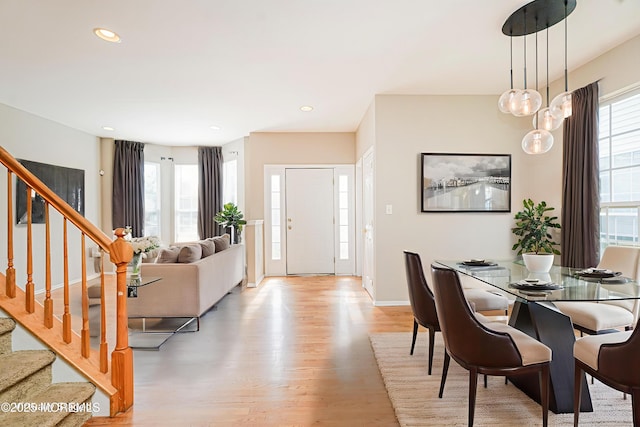 9 Mioduski Ct, Parlin, NJ 08859 - dining room featuring light wood finished floors, stairs, and recessed lighting