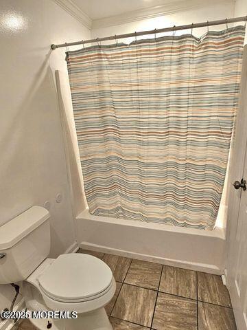 19 Sunrise Blvd, Forked River, NJ 08731 - bathroom with shower / bathtub combination with curtain and ornamental molding