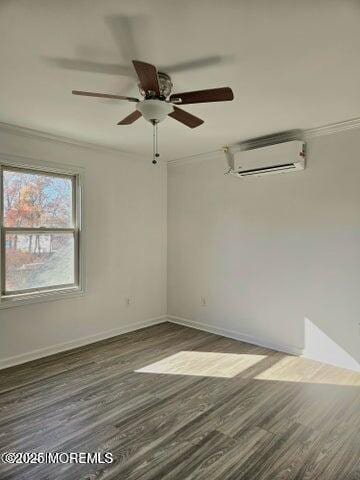 19 Sunrise Blvd, Forked River, NJ 08731 - unfurnished room with a wall mounted air conditioner, wood finished floors, ornamental molding, and a ceiling fan