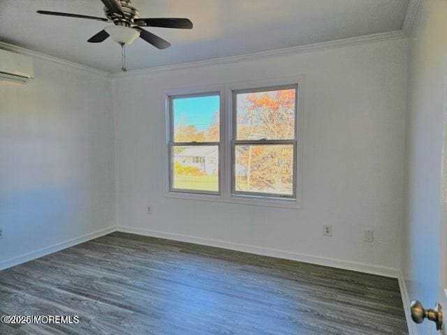 19 Sunrise Blvd, Forked River, NJ 08731 - spare room with ornamental molding, a wall mounted AC, wood finished floors, and ceiling fan