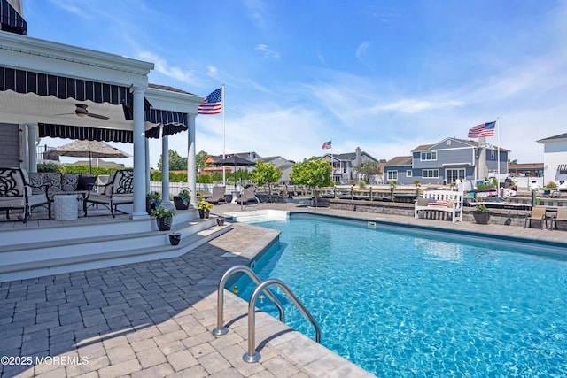 1510 Bel Aire Ct E, Point Pleasant, NJ 08742 - view of swimming pool with a patio, ceiling fan, and a residential view