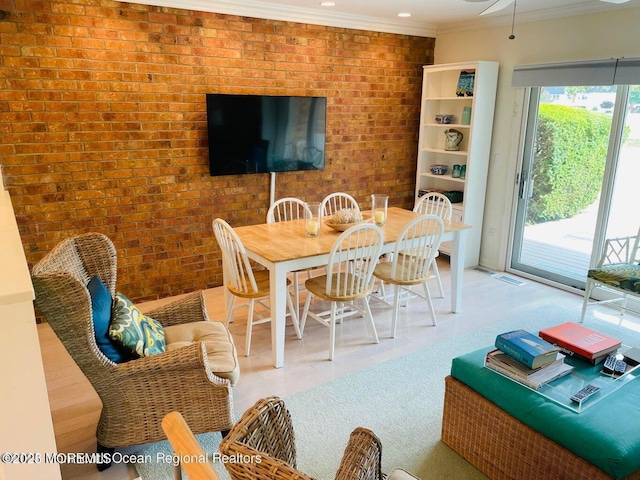 68 Linden Ct, Spring Lake Heights, NJ 07762 - dining space with brick wall and crown molding