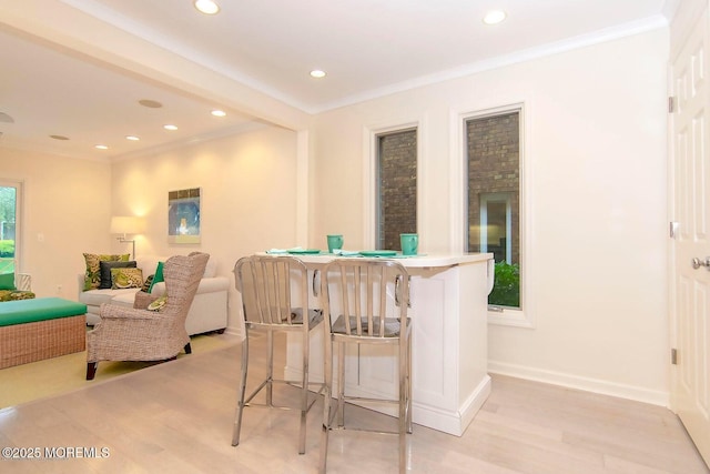 68 Linden Ct, Spring Lake Heights, NJ 07762 - bar area with light wood-type flooring, crown molding, and recessed lighting