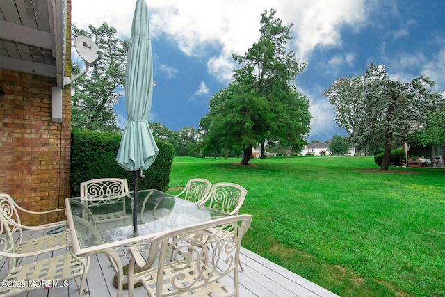 68 Linden Ct, Spring Lake Heights, NJ 07762 - wooden deck with outdoor dining area and a yard