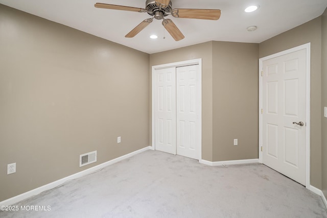 13 Jill Ct, Franklin Twp, NJ 08873 - unfurnished bedroom with light carpet, recessed lighting, a closet, and ceiling fan