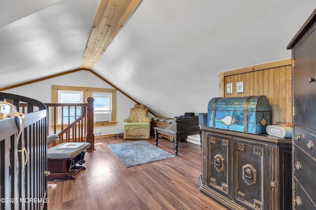 614 Bay Blvd, Bayville, NJ 08721 - living area featuring vaulted ceiling, wood finished floors, and cooling unit