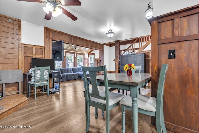 614 Bay Blvd, Bayville, NJ 08721 - dining area with ceiling fan, stairway, and light wood-type flooring