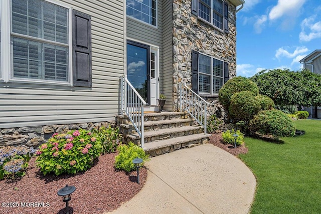 101 Taft Ct, Brick, NJ 08724 - entrance to property featuring stone siding and a lawn