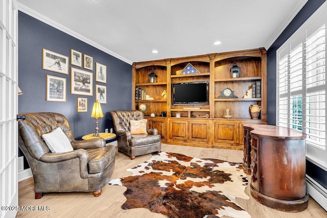 101 Taft Ct, Brick, NJ 08724 - living area featuring crown molding, light wood-type flooring, recessed lighting, and baseboard heating