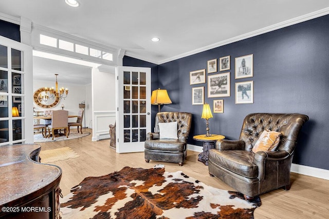 101 Taft Ct, Brick, NJ 08724 - sitting room featuring a chandelier, wood finished floors, crown molding, and recessed lighting