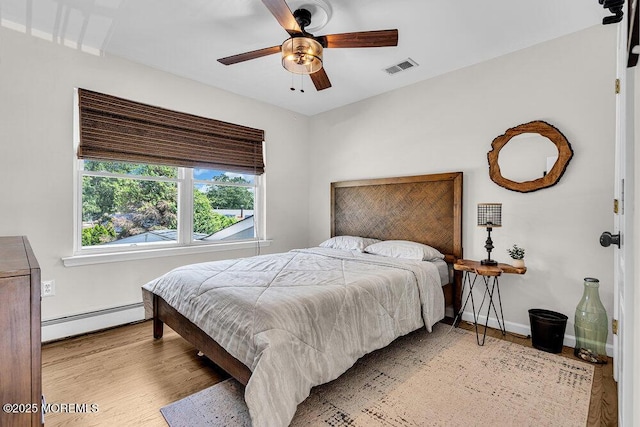 101 Taft Ct, Brick, NJ 08724 - bedroom featuring a baseboard heating unit, light wood-style floors, and a ceiling fan