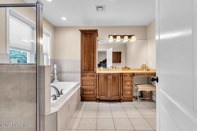 101 Taft Ct, Brick, NJ 08724 - full bathroom featuring a garden tub, vanity, tile patterned flooring, a stall shower, and recessed lighting