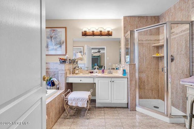 101 Taft Ct, Brick, NJ 08724 - full bath with vanity, a stall shower, tile patterned floors, and tiled bath