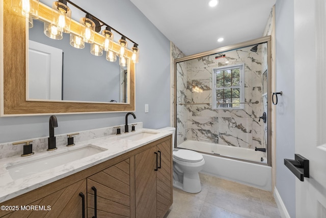 34 Traymore Rd, Freehold, NJ 07728 - full bath with double vanity, combined bath / shower with glass door, and recessed lighting