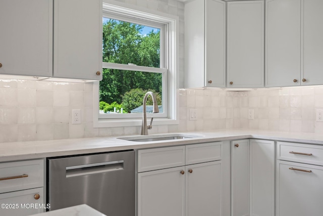 569 Ocean Blvd, Leonardo, NJ 07737 - kitchen with stainless steel dishwasher, backsplash, and white cabinets