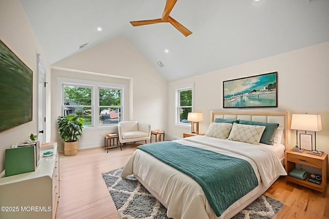 569 Ocean Blvd, Leonardo, NJ 07737 - bedroom with light wood finished floors, vaulted ceiling, recessed lighting, and ceiling fan