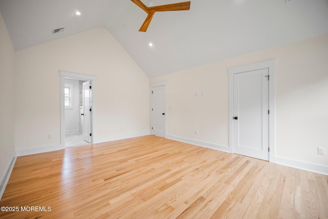 569 Ocean Blvd, Leonardo, NJ 07737 - unfurnished room featuring a ceiling fan, vaulted ceiling, light wood-style flooring, and recessed lighting