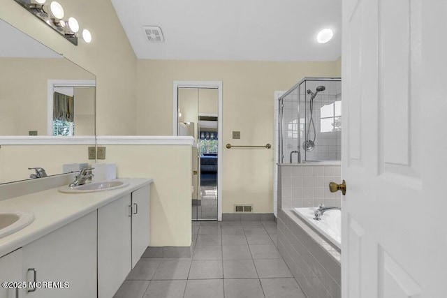 106 Tarpon Dr, Sea Girt, NJ 08750 - bathroom featuring tile patterned floors, a shower stall, double vanity, and a garden tub
