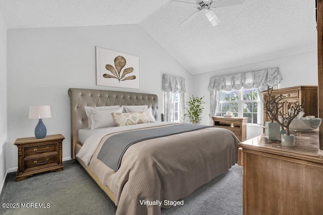 106 Tarpon Dr, Sea Girt, NJ 08750 - carpeted bedroom featuring vaulted ceiling, a textured ceiling, and a ceiling fan
