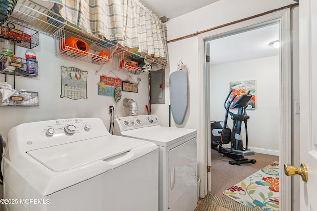 7 Plymouth Dr, Howell, NJ 07731 - laundry room with electric panel, independent washer and dryer, and carpet floors