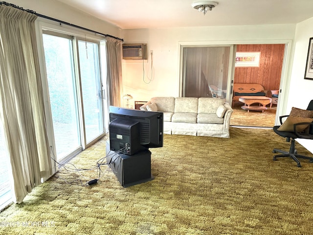 170 E Holly Ln Unit 105, Little Egg Harbor, NJ 08087 - living room with a wall unit AC, plenty of natural light, and carpet floors