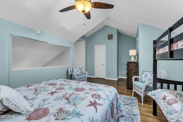 216 Ocean Park Ave Unit 10, Bradley Beach, NJ 07720 - bedroom featuring wood finished floors, vaulted ceiling, and a ceiling fan