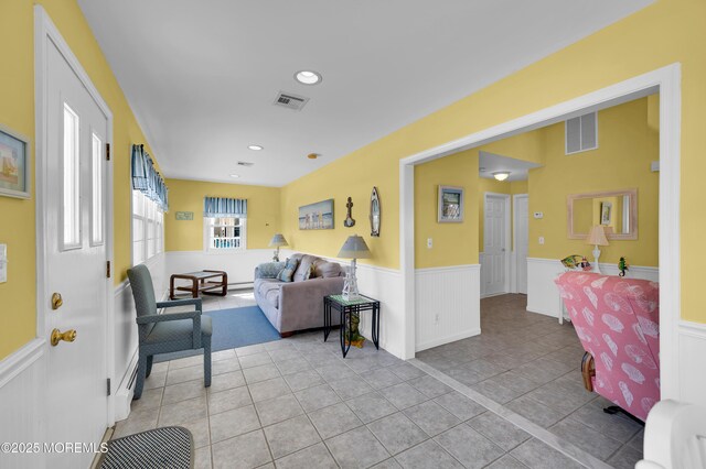 19 Elizabeth Ave, Lavallette, NJ 08735 - living area featuring wainscoting, light tile patterned flooring, and recessed lighting