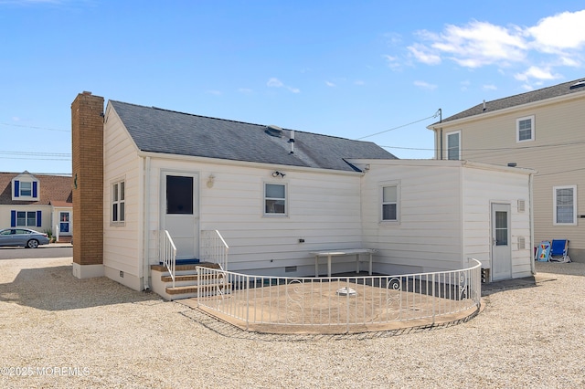19 Elizabeth Ave, Lavallette, NJ 08735 - rear view of property featuring entry steps, crawl space, a chimney, and roof with shingles