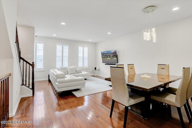 108 Warbler Way, Freehold, NJ 07728 - dining area featuring wood-type flooring, stairs, recessed lighting, and a chandelier