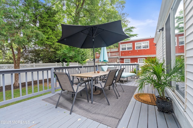 15 Park Blvd, Ocean Twp, NJ 07712 - wooden terrace featuring outdoor dining area and a fenced backyard