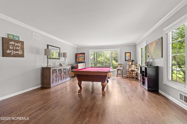 79 Cypress Neck Rd, Lincroft, NJ 07738 - recreation room with billiards table, crown molding, and wood finished floors