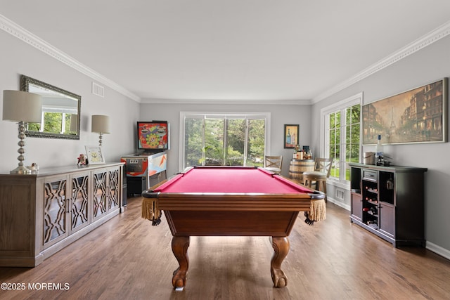 79 Cypress Neck Rd, Lincroft, NJ 07738 - playroom featuring crown molding, wood finished floors, and pool table