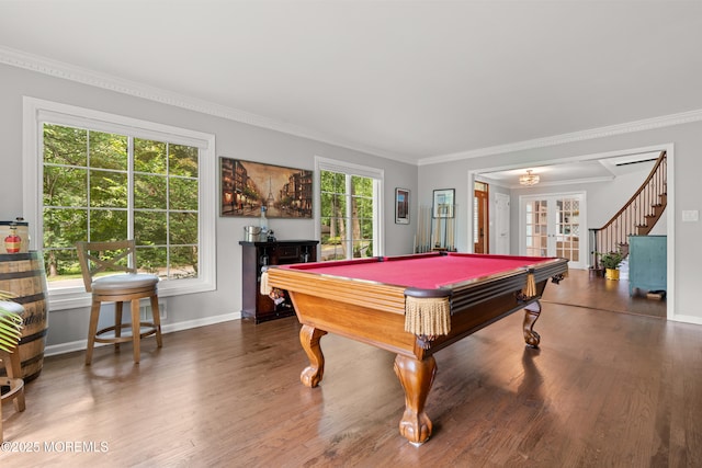 79 Cypress Neck Rd, Lincroft, NJ 07738 - recreation room featuring billiards, wood finished floors, and ornamental molding