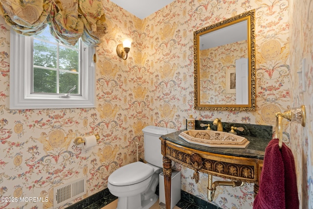 79 Cypress Neck Rd, Lincroft, NJ 07738 - bathroom featuring wallpapered walls and toilet