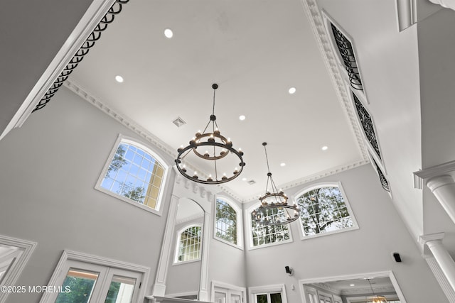 79 Cypress Neck Rd, Lincroft, NJ 07738 - detailed view of recessed lighting, a chandelier, and ornate columns