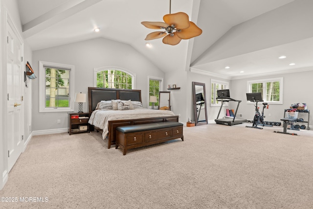 79 Cypress Neck Rd, Lincroft, NJ 07738 - carpeted bedroom featuring lofted ceiling, multiple windows, recessed lighting, and ceiling fan