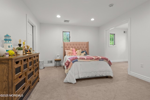 79 Cypress Neck Rd, Lincroft, NJ 07738 - bedroom with light colored carpet, multiple windows, and recessed lighting