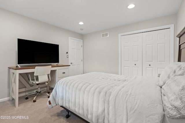 79 Cypress Neck Rd, Lincroft, NJ 07738 - bedroom with light colored carpet, recessed lighting, a closet, and an office area