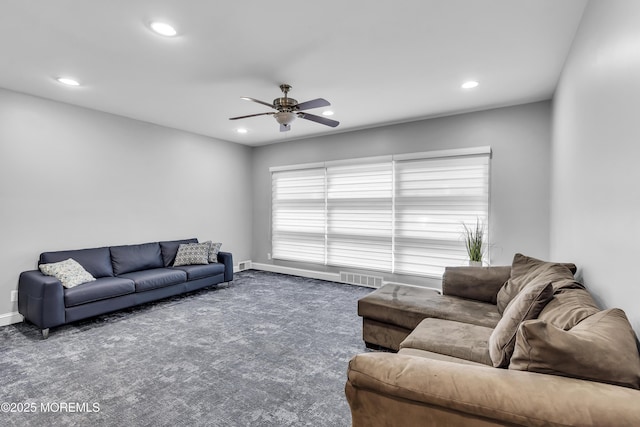 100 Case Rd, Lakewood, NJ 08701 - living room featuring recessed lighting, ceiling fan, and carpet
