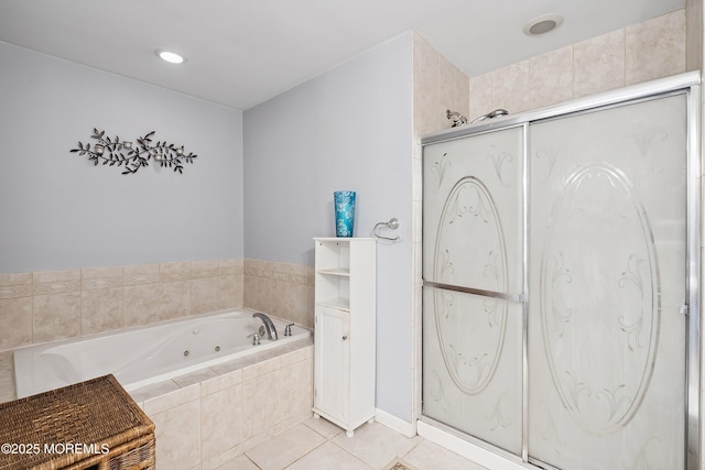 56 Violet Ct, Toms River, NJ 08753 - bathroom featuring a tub with jets, tile patterned floors, a shower stall, and recessed lighting