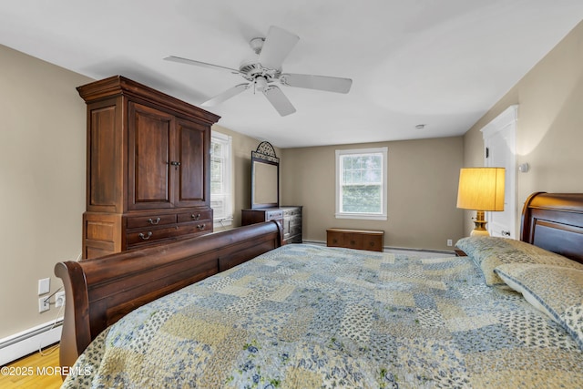 28 Broadway Rd, Freehold, NJ 07728 - bedroom featuring baseboard heating, wood finished floors, and a ceiling fan