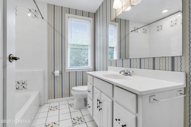 28 Broadway Rd, Freehold, NJ 07728 - full bath featuring wallpapered walls, vanity, tile patterned flooring, and shower / bathtub combination