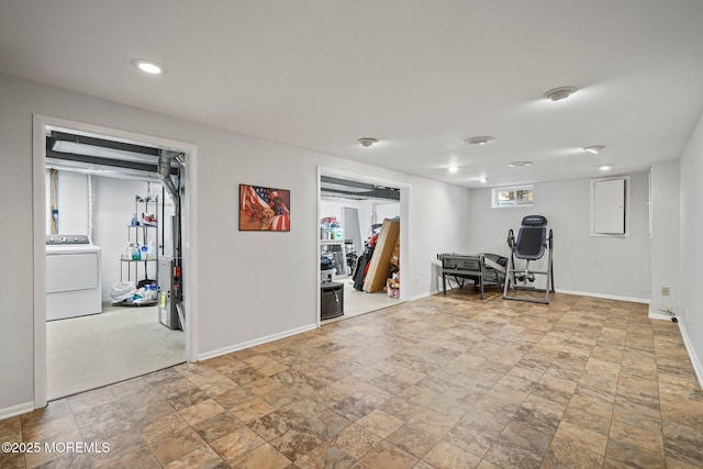 11 Hazelwood Ct, Howell, NJ 07731 - exercise room featuring washer / dryer, stone finish floors, and recessed lighting