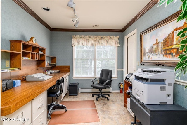 2331 Kira Ct, Toms River, NJ 08755 - office space with crown molding, track lighting, and a baseboard radiator